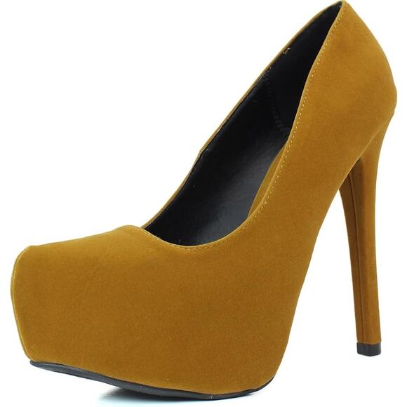 Qupid Marquise06 Velvet Platform Stiletto Pumps High Heel SZ 6.5 Brown Mustard - Picture 11 of 11
